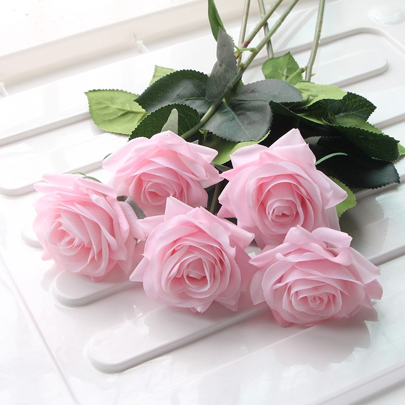 7 Uds. De rosas artificiales, flores de seda de tacto Real para el hogar, mesa de boda, ramo, decoración de