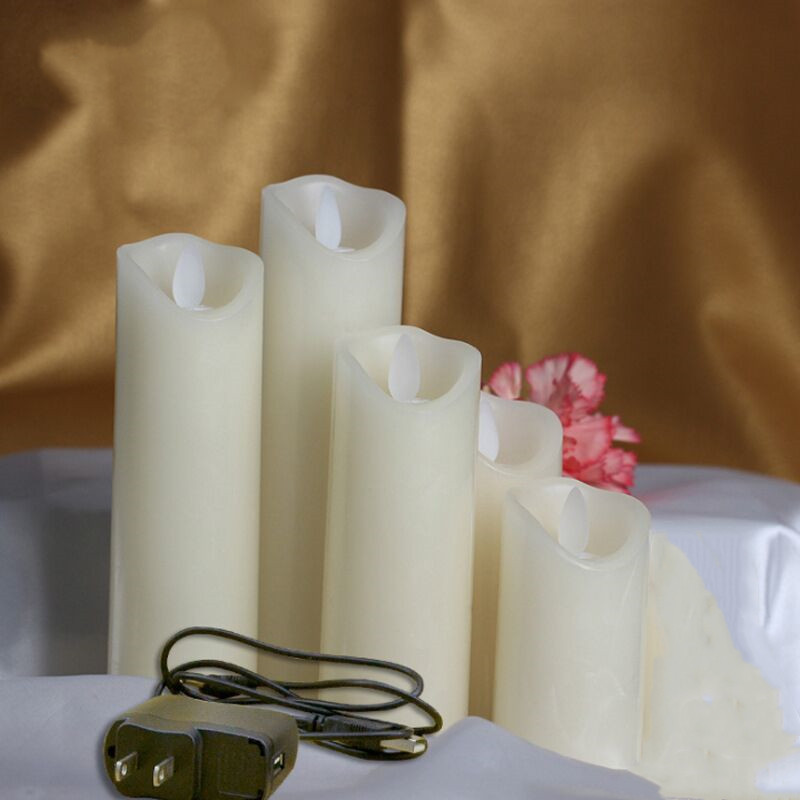 Lot de 5 bougies led en cire de paraffine Rechargeable, mèche mobile à bord ondulé, décoration de bar pour fête de mariage et noël (H)