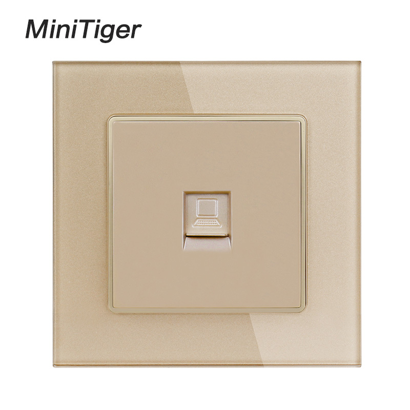 Minitiger Crystal Glass Panel 1 Gang RJ45 Internet Jack CAT6 Connector Computer Outlet Wall Data Socket: Gold