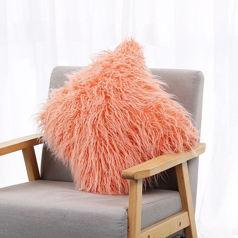 Nordic Plush Cushion Cover Orange Pink Fluffy Pillow Case Ins Sofa Bed Fur Pillow Cushion Covers Princess Room Throw Pillowcases: 02209-Orange