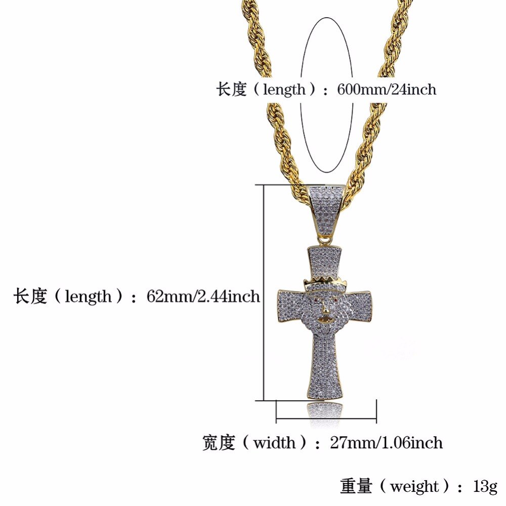 Hip Hop rapero Micro AAA + CZ hielo Bling oro corona León colgantes de Cruz collar de Signet para hombre joyería
