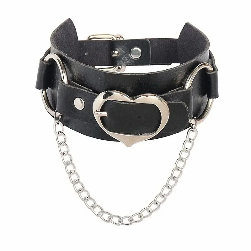Gargantilla de cuero PU Punk para mujer, cadena de Rock Hip Hop, collar con remache de pentagrama de corazón, accesorios de joyería creativos para