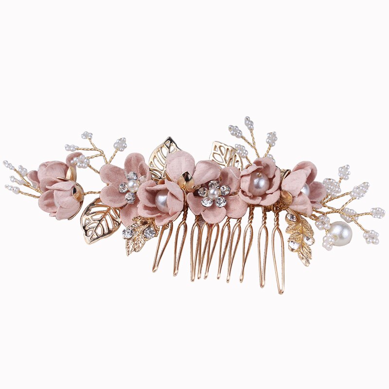 Perle Del Fiore di Cerimonia Nuziale Dei Capelli Pettini Accessori Per Capelli Oro Foglie di Spilli Sposa Damigella D'onore Capelli Ornamenti Dei Capelli Dei Monili Dei Capelli Hairwear: pink 1