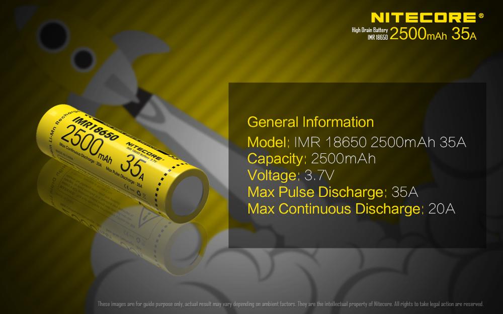 NITECORE IMR18650 2500mAh 35A 3.7V High Drain battery