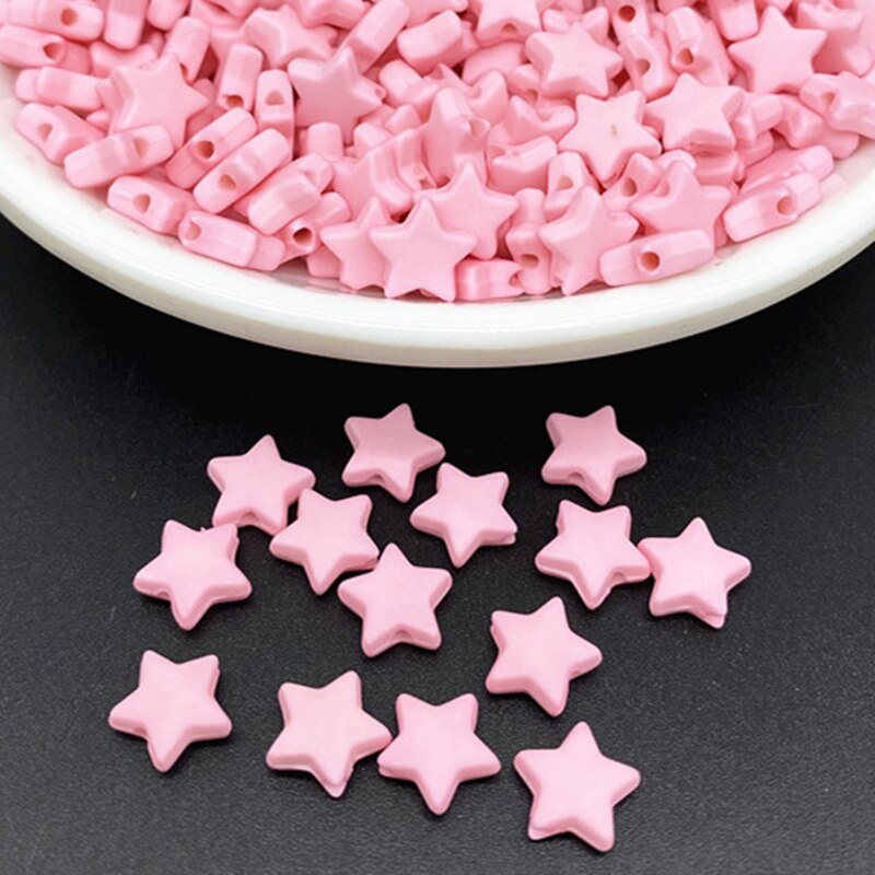 100 unids/lote 9mm cuentas acrílicas con forma de estrella de Color puro espaciador suelto para hacer joyería colgante collar pulsera hecha a mano DIY: Plata