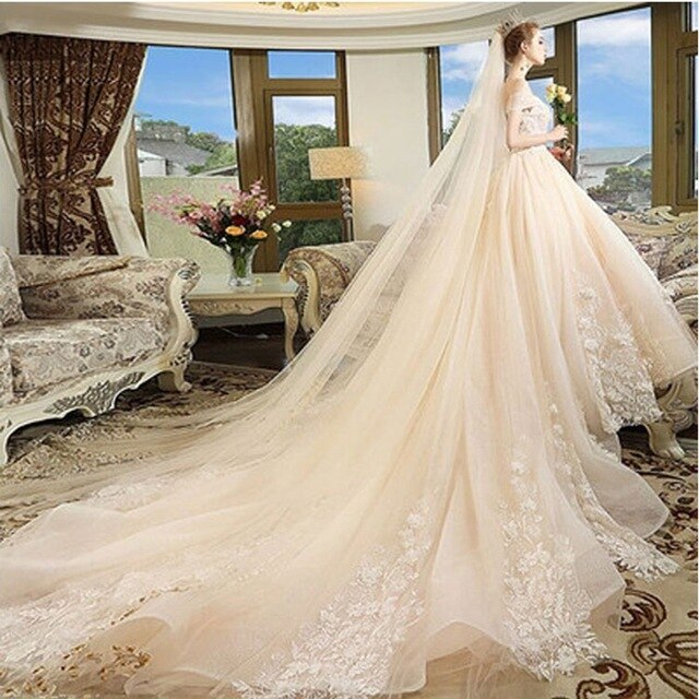 Velos de Novia Champagne con peine largo corto Velos de tul para bodas Catedral accesorios Velos de Novia de gasa de mariee champán: 1 T 4m