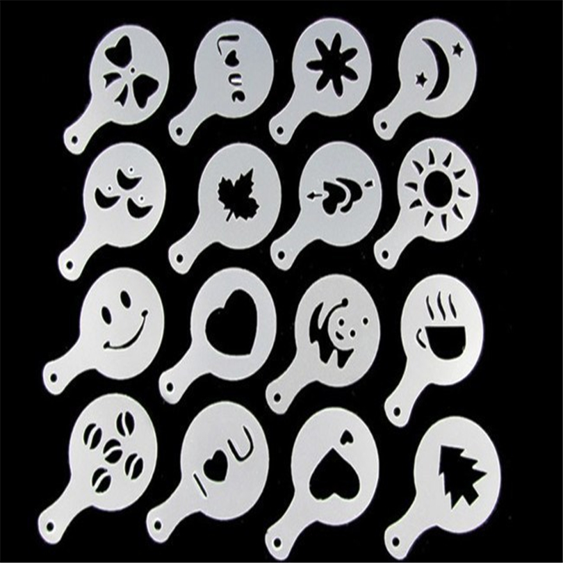 Moule à Cappuccino modèle d'impression Natie | Ensemble de 16 pièces, dessin de café mousse de café, pochoirs à gâteaux, pochoir à sucre en poudre, outils de tamis