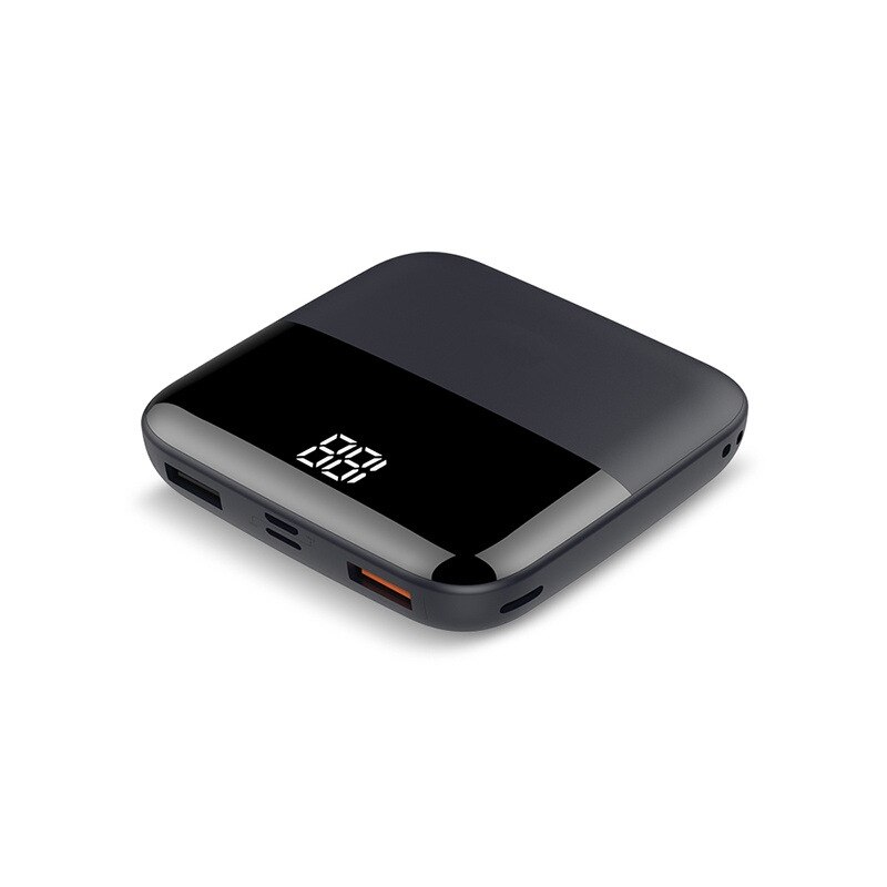 Przenośny Mini Power Bank 10000MAh wyświetlacz LED zewnętrzna podwójna ładowarka USB typu C dla iPhone/Huawei/Samsung: black