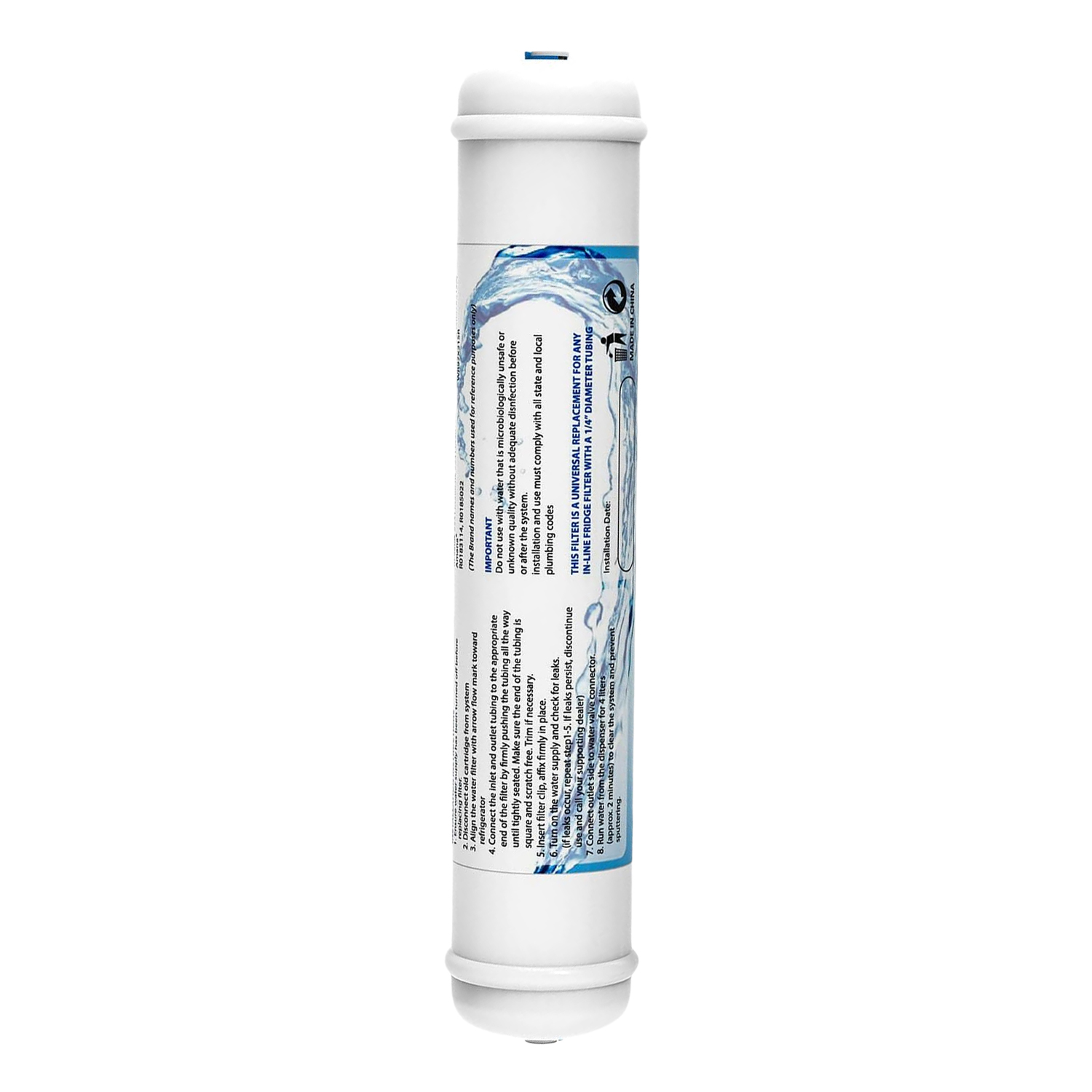 T33 inline waterfilter, 1/4" Quick-Connect filtervervangingscartridge in-line filter voor koelkast en ijsmaker ijsmaker: WHITE
