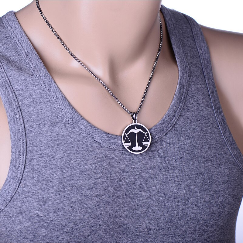 Zodiac sign 12 constellation pendants necklace men stainless steel male accessories simple silver necklace chains