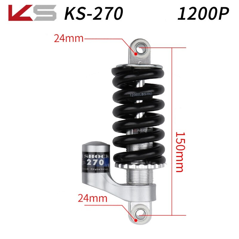KS High-Pound Spring Shock Absorber Folding Bicycle Mountain Bike Rear Shocks Electric Scooter Damper 1200/1500/3000P: KS-270 150mm