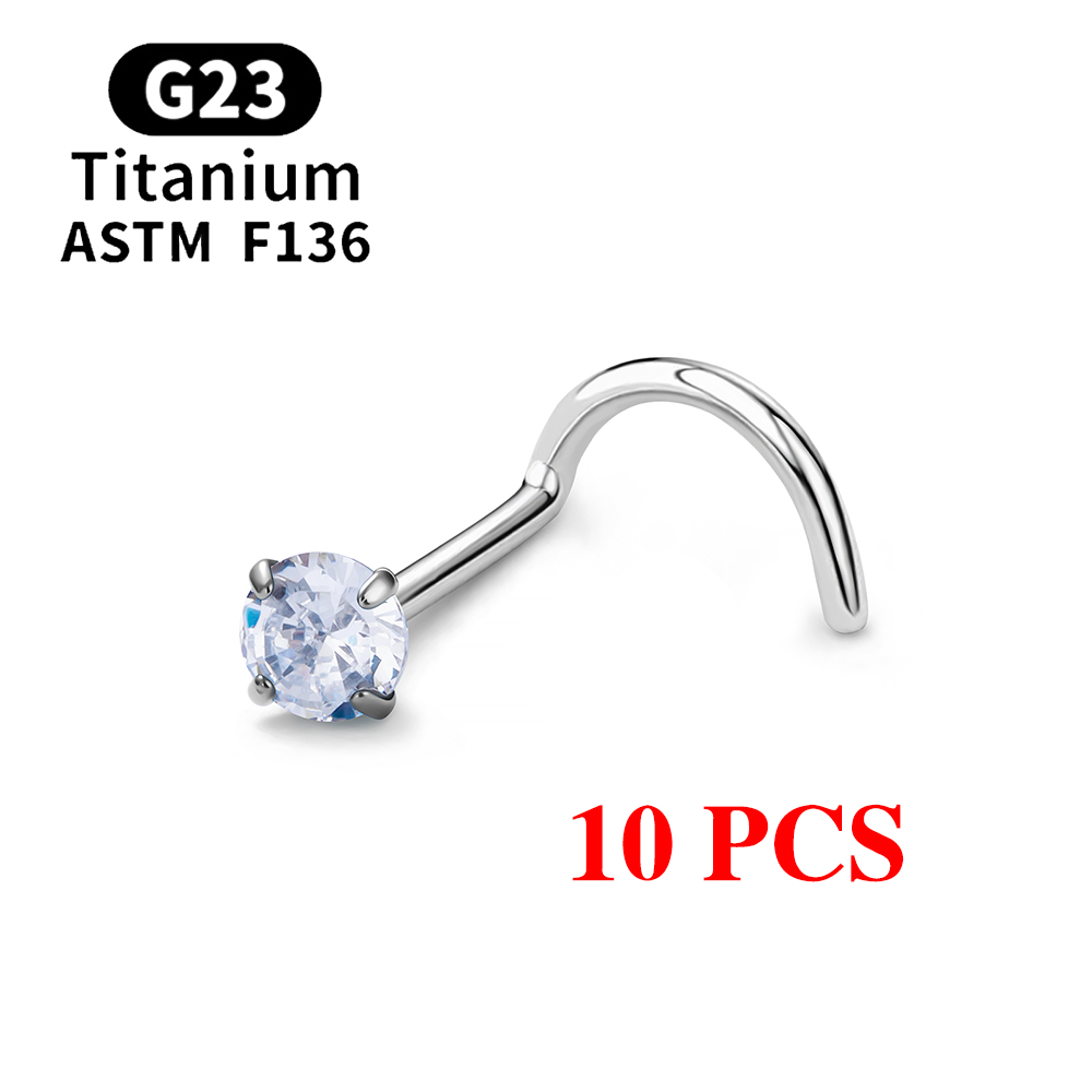 1/10 Uds ASTM F136 G23 Piercing de titanio para la nariz 20G tachuelas para la nariz en forma de L con circonita 2-3mm anillos para la nariz joyería para Piercing de la nariz: Blanco / Chapado en platino