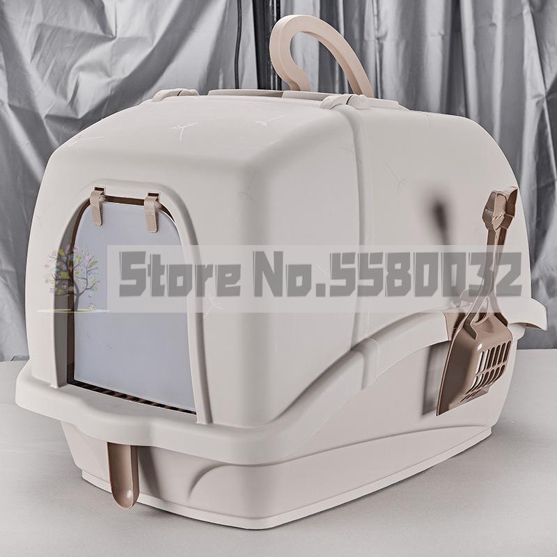 Portable large litter box hooded large space toilet with handle and bucket easy to clean, deodorant and spill-proof: 4