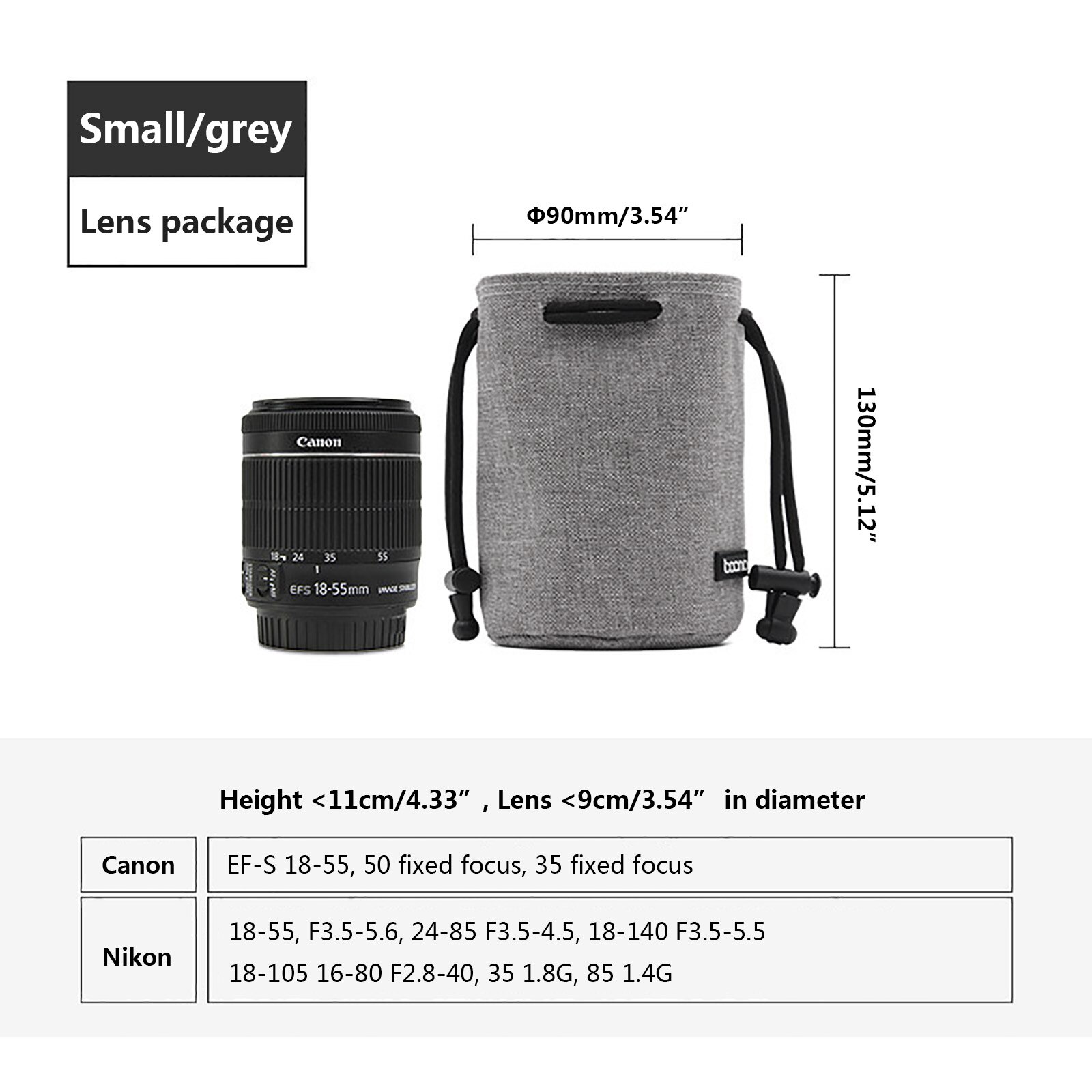 Sacoche de protection pour objectif d&#39;appareil photo, étui en Lycra pour appareils photo DSLR, Nikon, Canon, Sony, Olympus, Fuji: Lens Case Grey-S