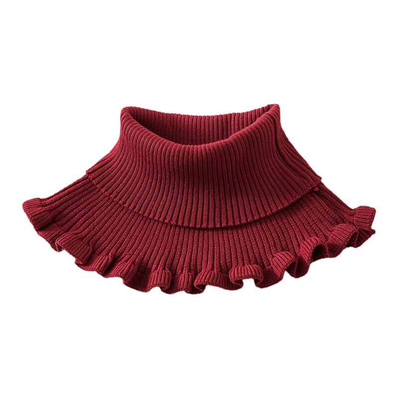 Col roulé côtelé tricot faux col Dickey solide volants détachable écharpe enveloppe L9BE: Rouge