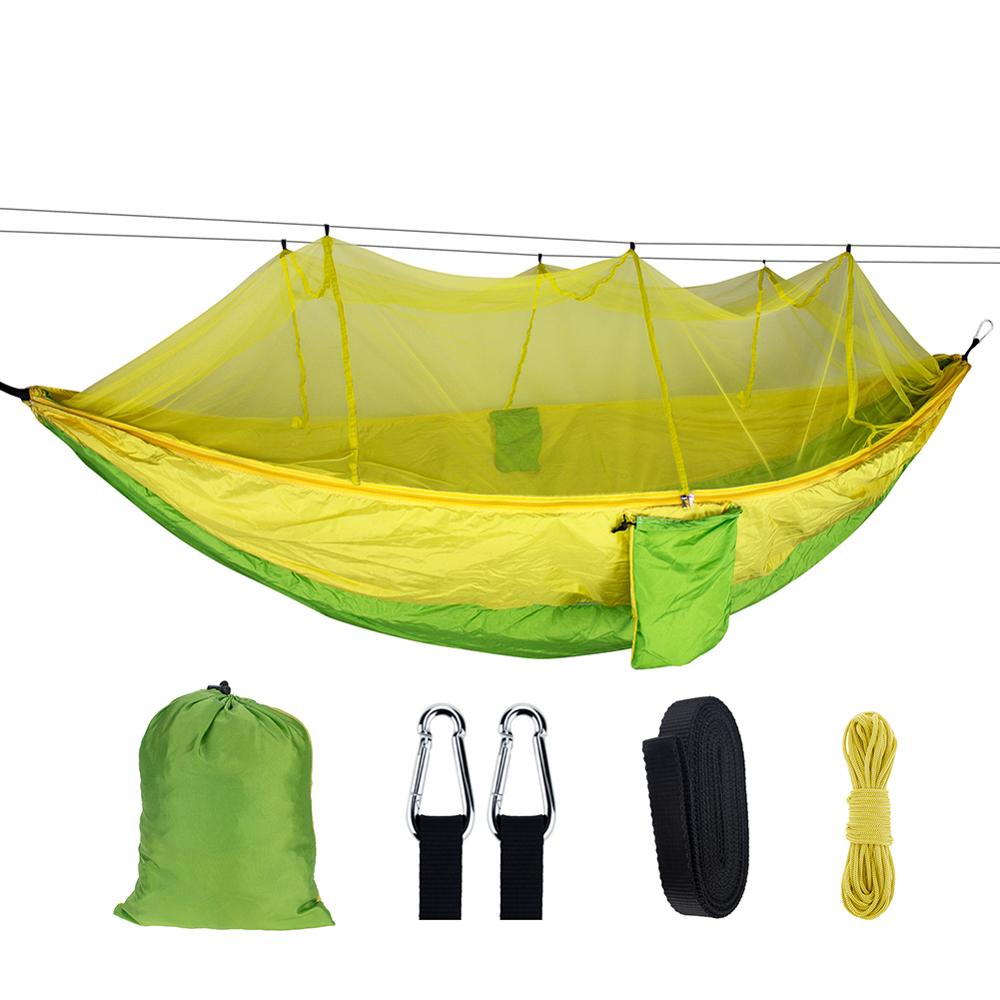 Hängmatta med myggnät resehängmatta nylon för vuxencamping utomhushängande svängsäng bärbar campingtält sovsäng: 6