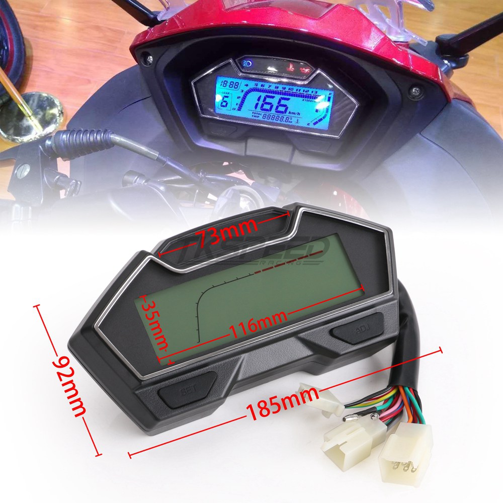 For 2,4 cylinder LCD Motorcycle Racing Street Bike Speedometer Odometer RPM Speed Fuel Gauge 13000RPM DIY Speedometer