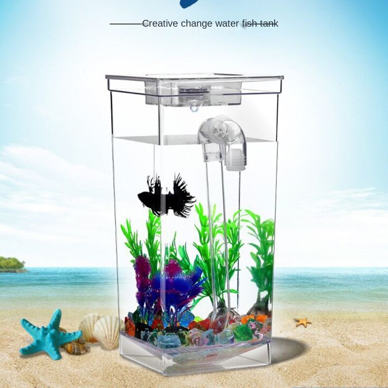 Mini Aquarium à poissons Simple autonettoyant, petit Aquarium Transparent en acrylique avec filtre à poisson rouge sans eau