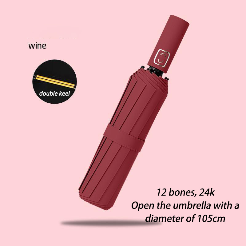 Fully Automatic Umbrella 24 Bone Reinforced Sunny And Rainy Dual-use 3-fold Umbrella Sun Protection Folding Sun Umbrella: black