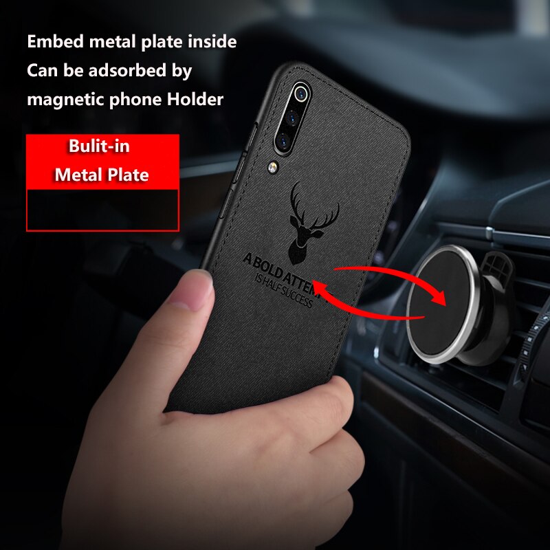 Doek Textuur Herten 3D Soft TPU Magnetische Auto Case Voor Xiao mi mi 9 8 se ingebouwde Magneet Plaat Case voor Xiao mi 9 mi 9 SE Cover