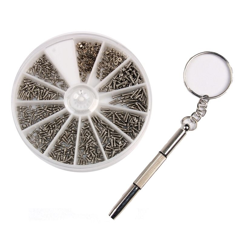600 st / set små skruvar i rostfritt stål 12 sorters sortiment av elektronikmuttrar  + 1pc skruvmejsel för glasögonreparationsverktyg