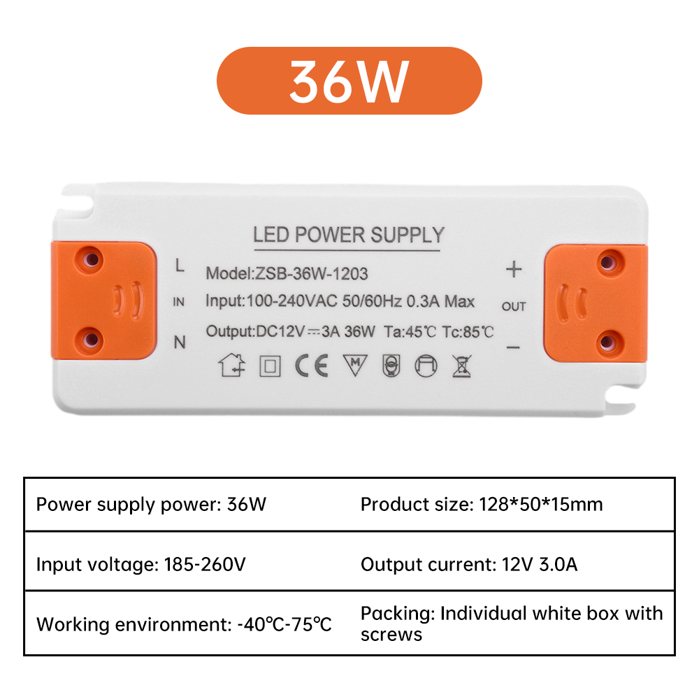 DC 12V Ultradünner Beleuchtungstransformator LED-Netzteil 12W 18W 24W 36W Treiber 110V 220V 230V für LED-Streifenlichter: Braun