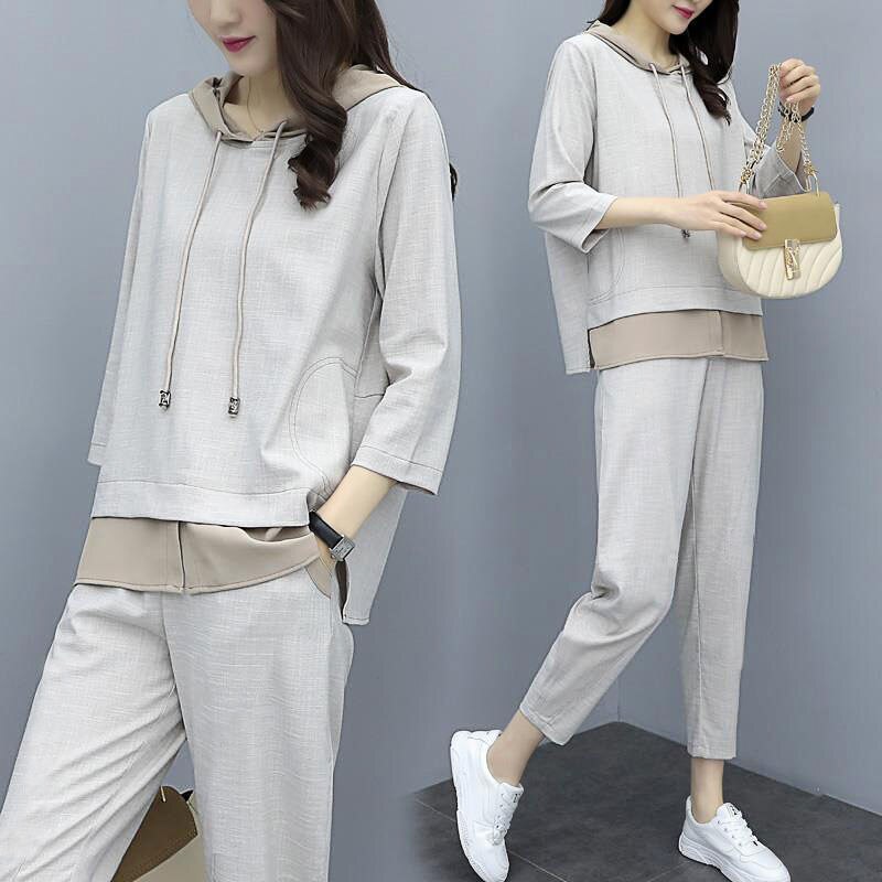 2 piece set spring casual sports suit female Korean version of the loose large size temperament pants of tide