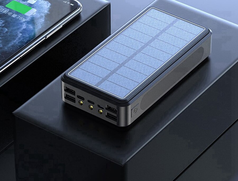 80000mAh Wireless Power Bank Solar Powerbank 4 USB Portable External Battery Charger Pack For Xiaomi Samsung IPhone PoverBank: standard black