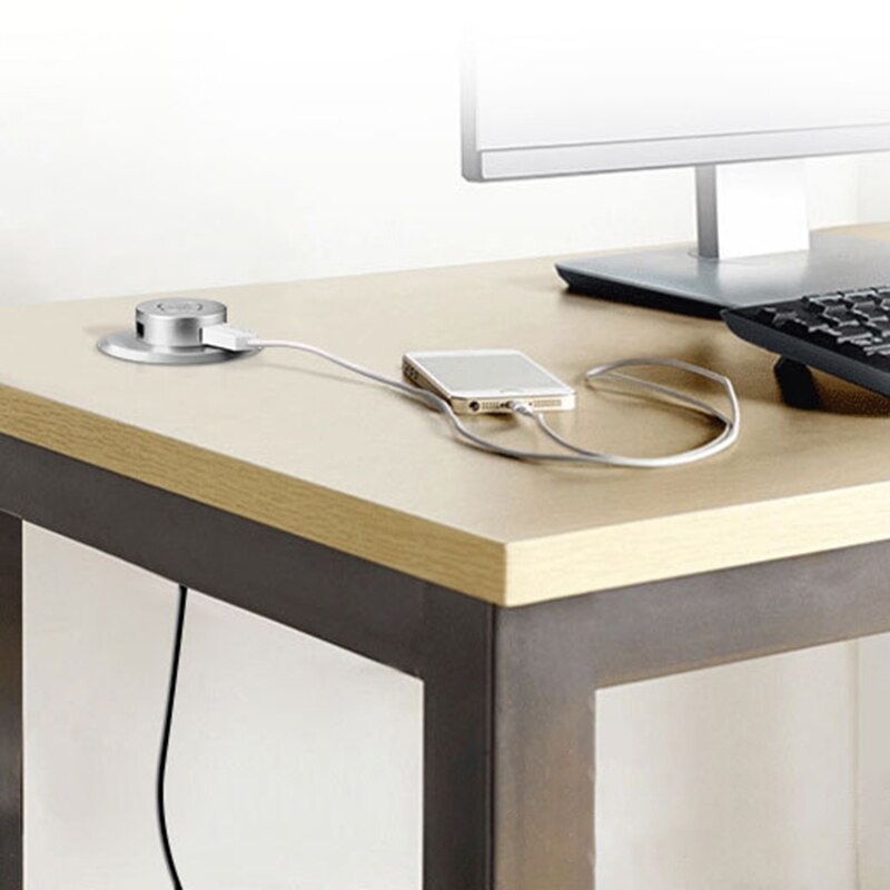 US/EU Plug Desk Hole Embedded USB Charger Lifting Hidden Extension Hub Adapter 1XCB