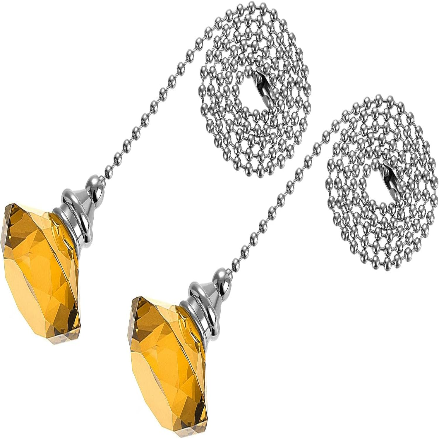 20 Inch Ceiling Fan Pull Chain, Decorative Crystal Fan Pull Chain Ornament Extension, Diameter Beaded Pendant, Amber 2Pcs: WHITE