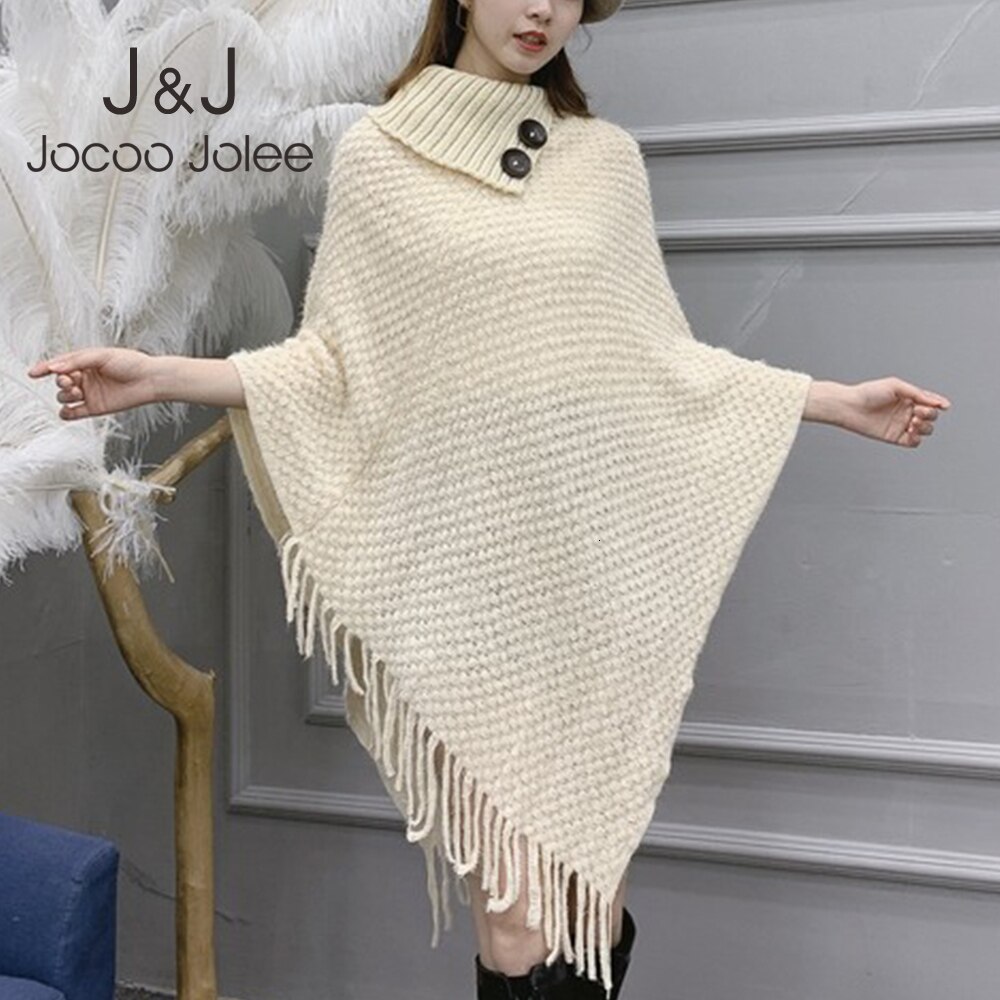 Jocoo Jolee, partes superiores nuevas de estilo coreano para mujer, abrigos de invierno sueltos y suaves informales con capa con borlas, abrigo de punto, suéter, Harajuku para mujer