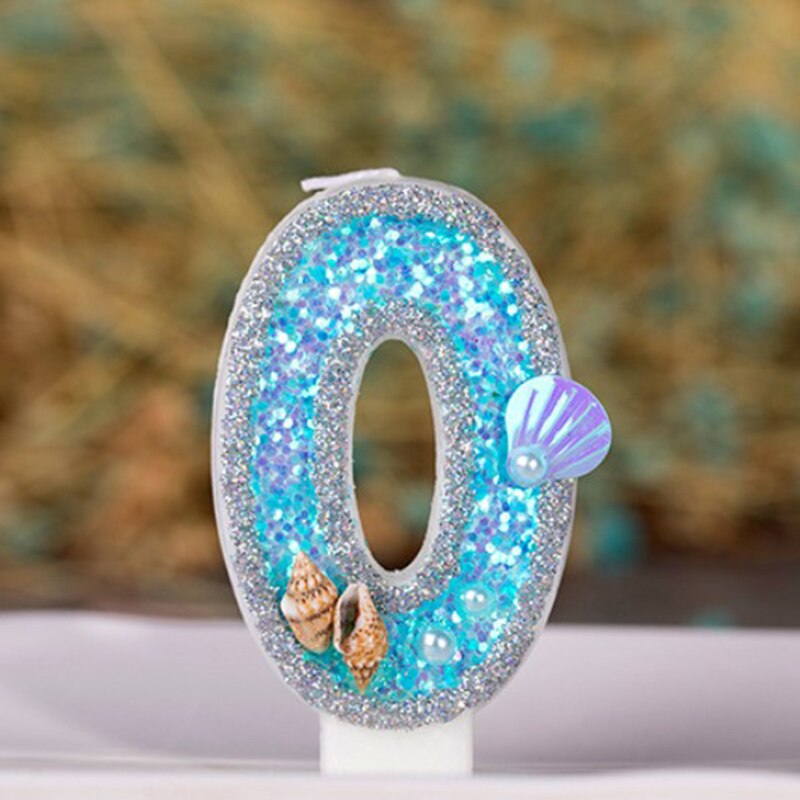 1PC Blue sea shell Glitter Number Birthday Candles Cake Topper Birthday Wedding Digital Cakes Dessert Decor Birthday Decoration