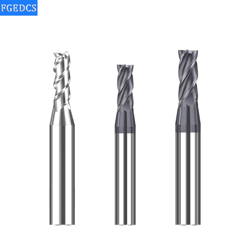 Hartmetall Wolfram Stahl Fräser 6mm 3 Flöte Aluminium Große Griff 1 1,5 2 2,5 3 4mm CNC ende Mühle 4 Flöte Berufs HRC60