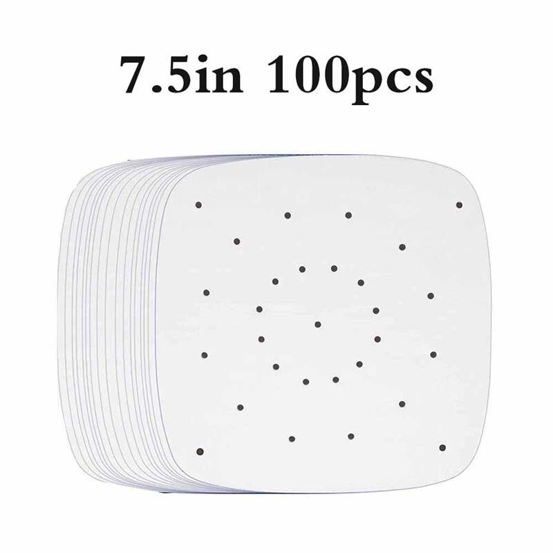 Papier de cuisson carré pour friteuse à Air 100, 8/9 pièces de 7/100% pouces, outils de cuisson carrés de alimentaire, soucoupe en papier à l'huile de Silicone pour petits gâteaux: 100PCS 7.5Inch