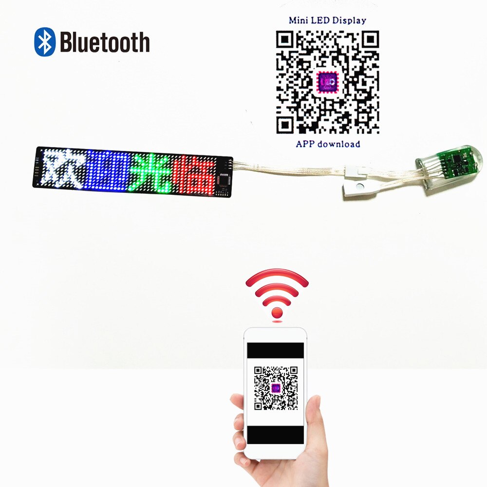 Módulo LED flexible con Bluetooth, pantalla matrix de 12x48 píxeles para sombrero, mochila, camiseta, máscara facial, piezas de bricolaje de texto de desplazamiento
