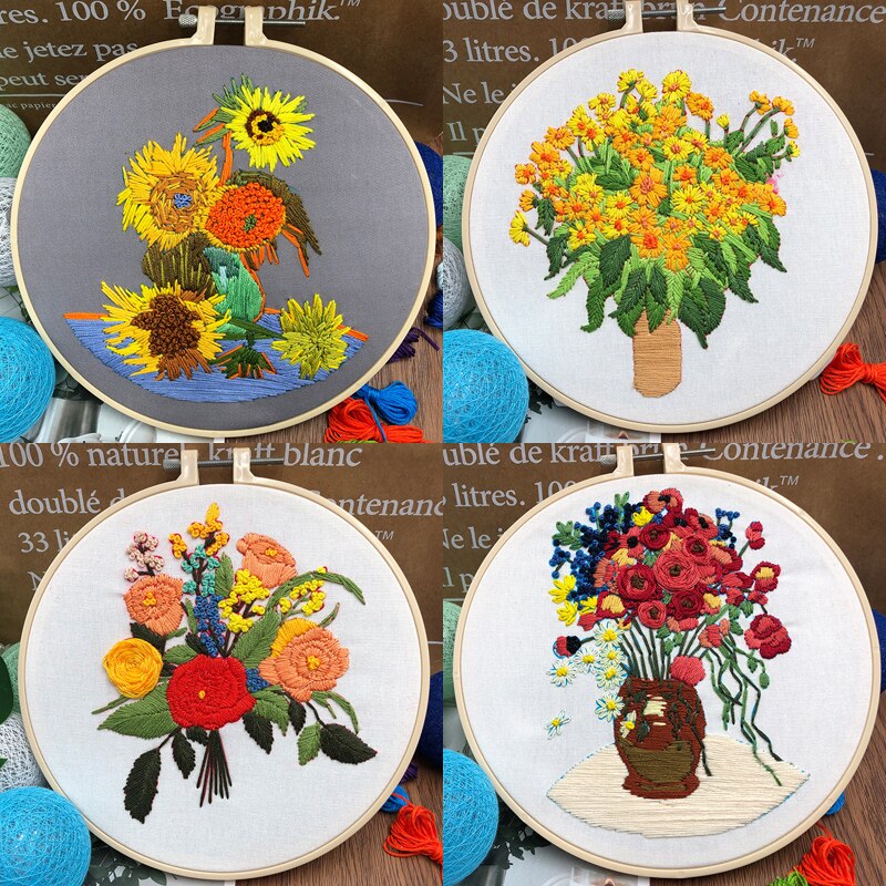 Van Gogh Schilderij Zonnebloem Handwerken Borduurpakketten Voor Beginner Met Borduurwerk Hoepel Diy Kruissteek Ambachtelijke Handwerk Decor
