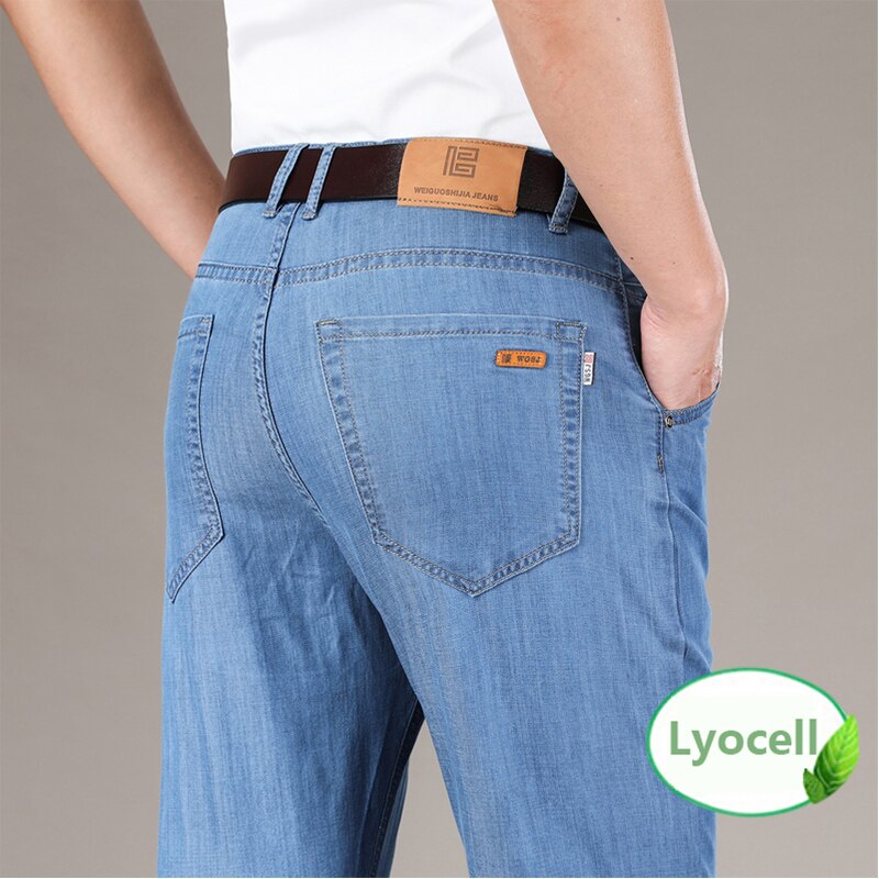 100% Lyocell Mannen Jeans Baggy Man Broek Business 2022 Summer Cool Casual Elastische Kracht Mode Denim Broek Mannelijke broek