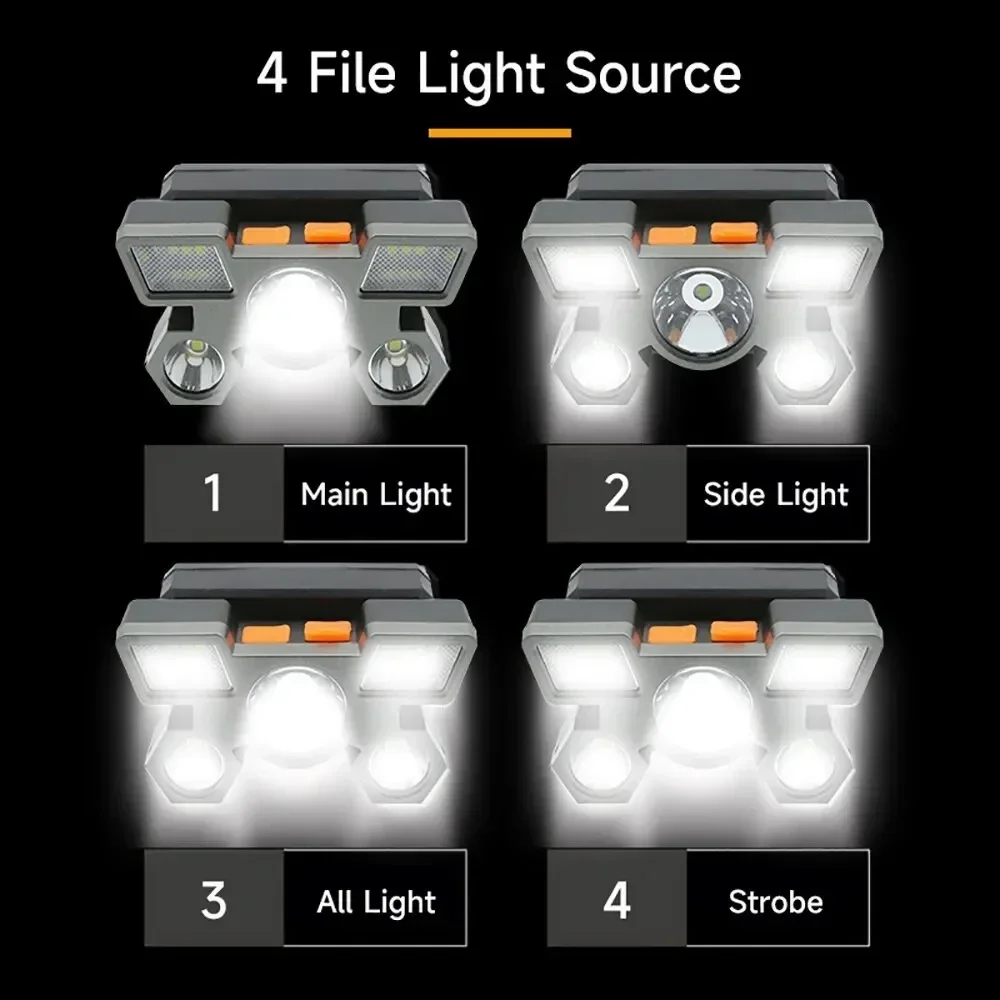 Linterna frontal de luz fuerte 5LED, linterna para cabeza de pesca recargable por USB, linterna para acampar y ciclismo, lámpara de mina montada en la cabeza