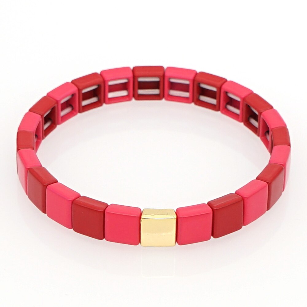 Shinus Enamel Bracelet Bangle Women Tile Beads Heart Bracelets Femme Jewellery Pulseras Mujer Jewelry Red Bijoux: RO-B190015G