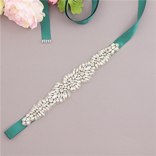 ZMS334 Hochzeit Gürtel Strass Gürtel Brautjungfer Gürtel Braut Gürtel Frauen Schärpe Gürtel Hochzeit Zubehör Gürtel für Abendkleider: Grün