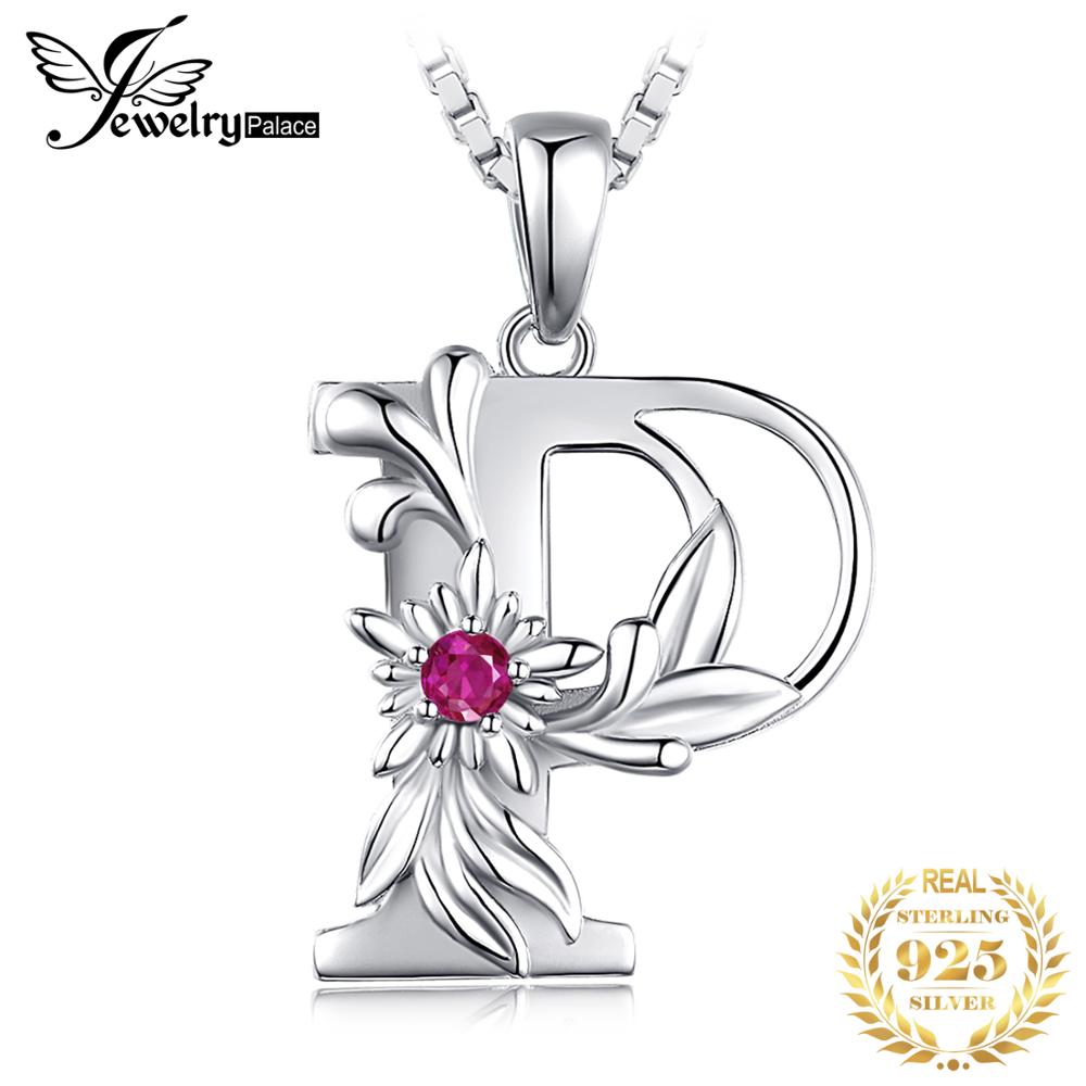 Jewelrypalace Vintage Bloemen Gemaakt Ruby Zirconia Initial P Hanger Ketting Zonder Ketting 925 Sterling Zilver