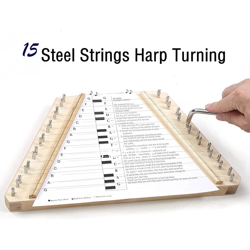 Harp 15 Metal String Harp Lyre Harp with Tuning Wrench Carry Bag for Children Adults Beginners Music Lovers