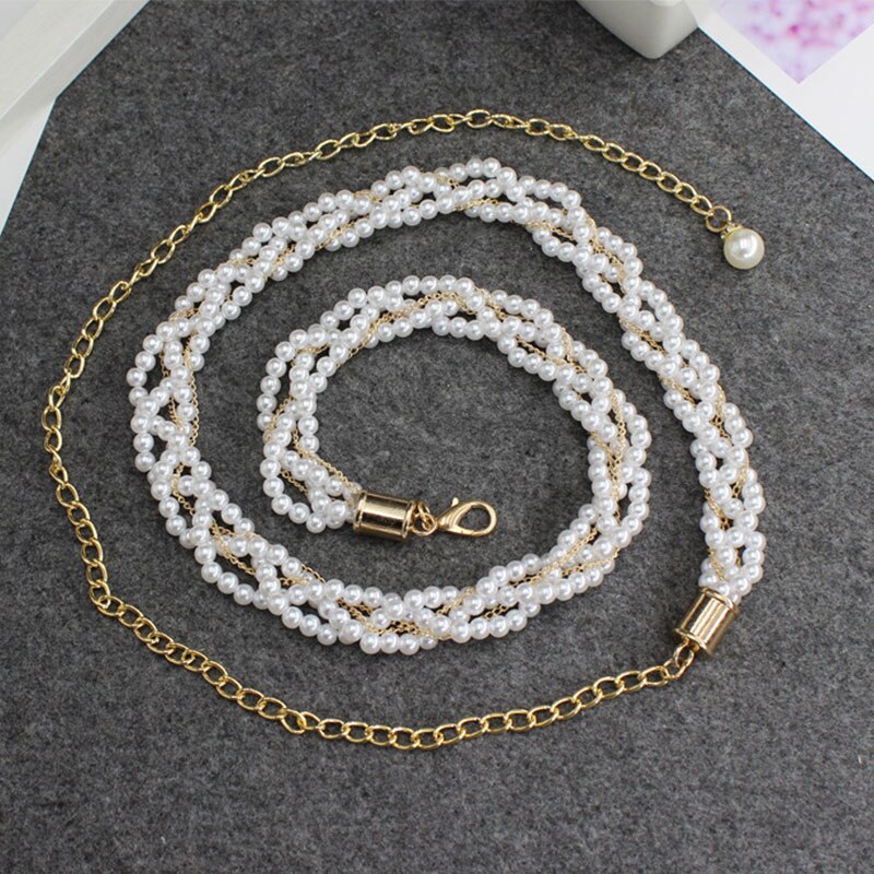 Cinturón de Metal decorativo con perlas para mujer, Cinturón fino con gancho de cuentas, cadena de cintura, vestido, 1 ud.