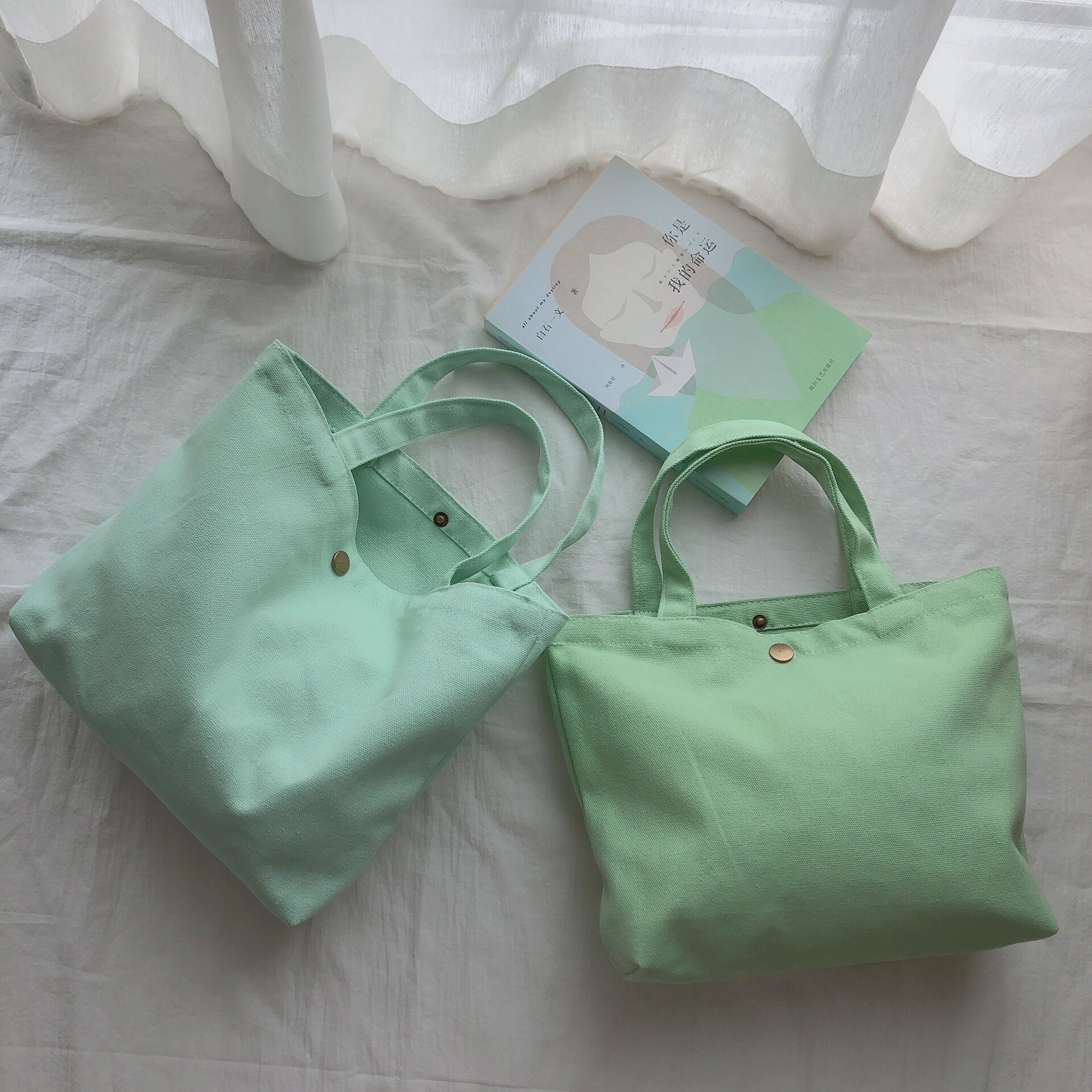 Kleine Canvas Vrouwen Tote Bag Effen Kleur Vrouw Lunch Tas Shoppers Vrouwelijke Handtassen Doek Persoonlijke Office Bento Voedsel Zakken