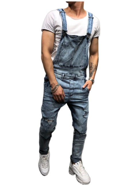 Monos vaqueros rasgados de estilo retro para hombre, Peto vaquero desgastado de Hi Street, pantalones con tirantes, talla S-3XL: The light blue / XL