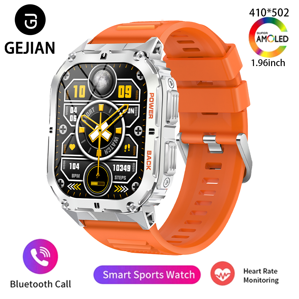 2025 Nuovo GEJIAN Intelligente 5.0 Chiamata Bluetooth Orologio da 1.96 pollici AMOLED Schermo Quadrato Monitoraggio della Frequenza Cardiaca del Sonno accorto guarda: bianca