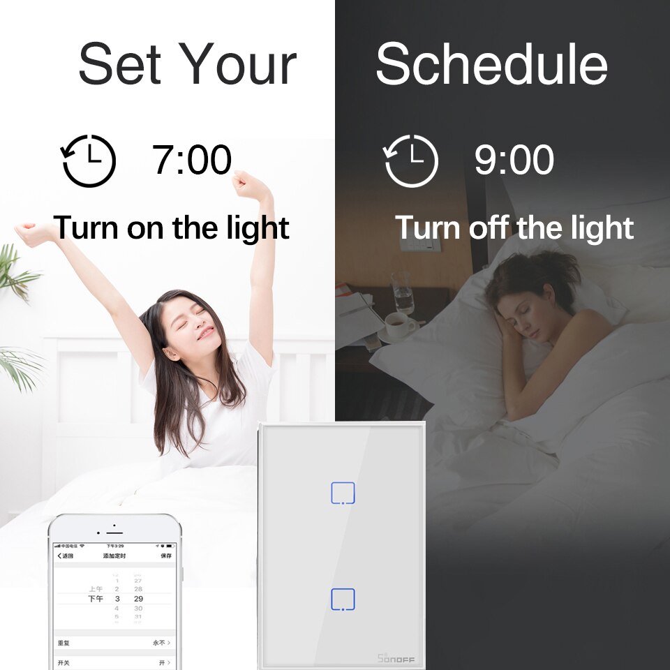 Sonoff-enchufe inteligente TX T2 US 1/2/3 entradas, Control remoto, Wifi, táctil, RF433mhz, funciona con Alexa