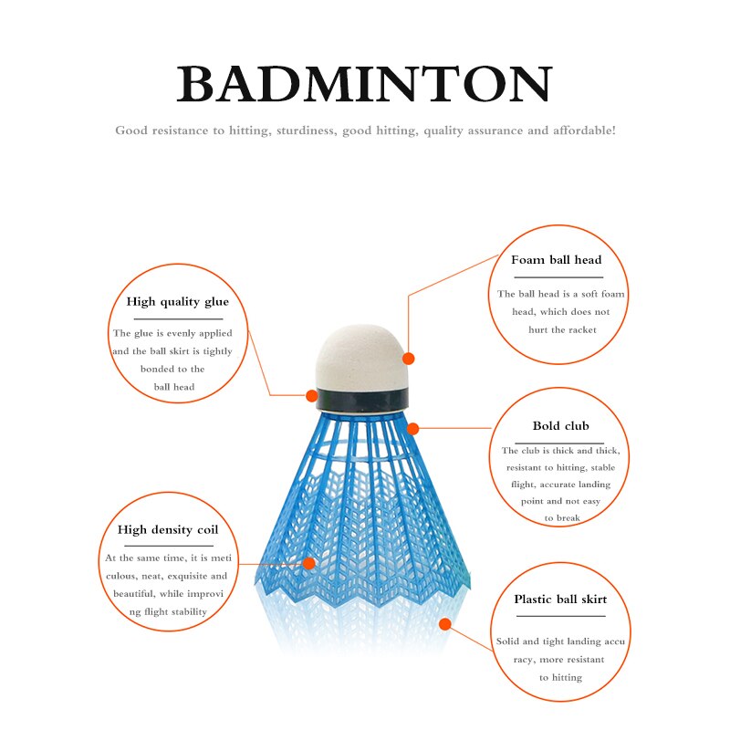 12Stck einstellen Badminton Bälle Federbälle Bunte PC Nylon Badminton Bälle draussen Sport Fitnessstudio Fitness Schaum Kopf Federball Bälle