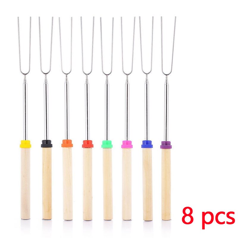 BBQ Grill Accessoires Rvs BBQ Spiesjes Platte Vlees Barbecue Accessoires Gereedschap Stretch Spies Roosteren Vork: 8 Pcs all color