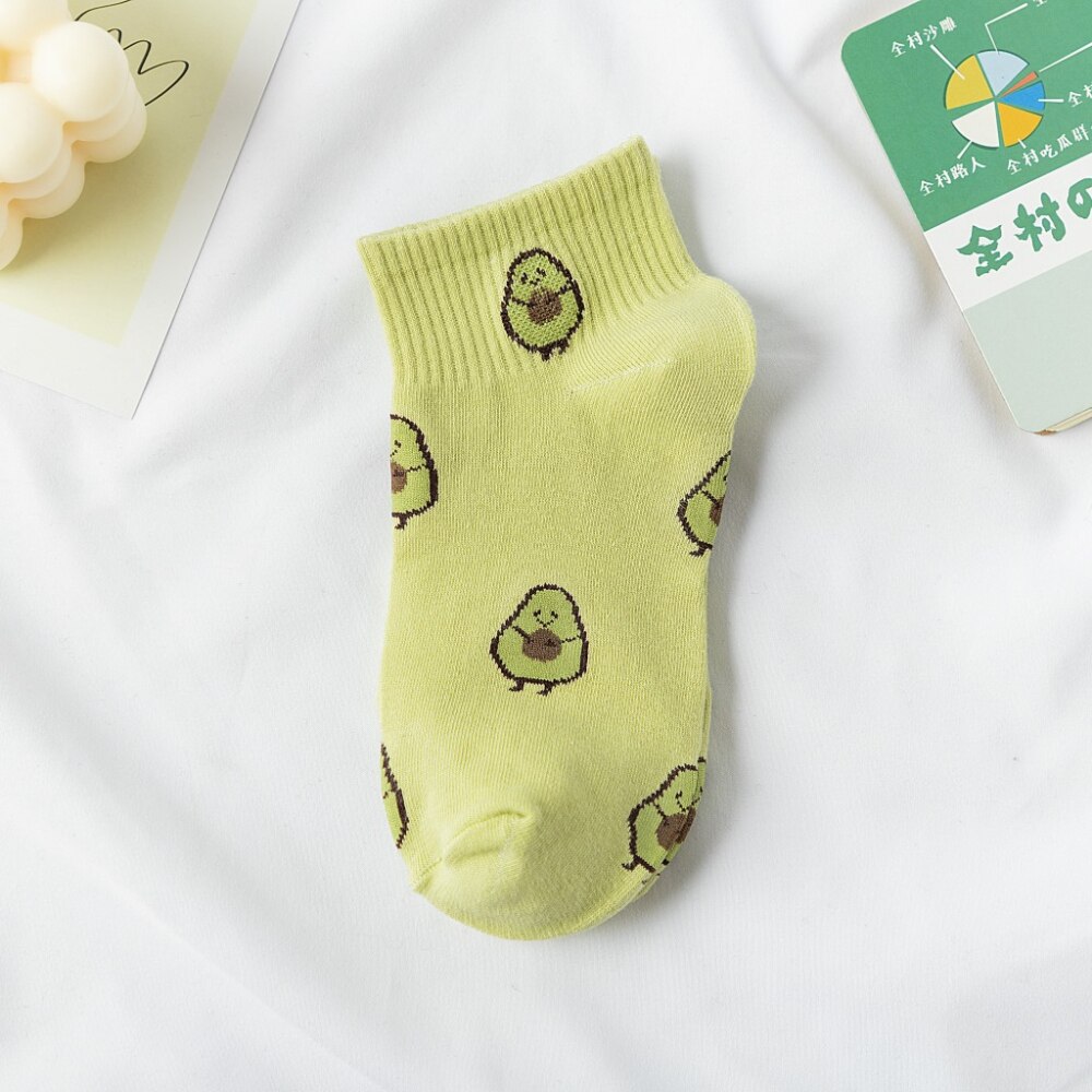 Women Socks Cotton Green Avocado Cartoon Fruit Ankle Socks Ladies Soft Cute Casual Girls Short Socks Boat Socks: color 3